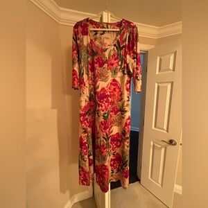 Soft Surroundings Like-New, M, Santiago 3/4 sleeves, Floral Maxi Dress